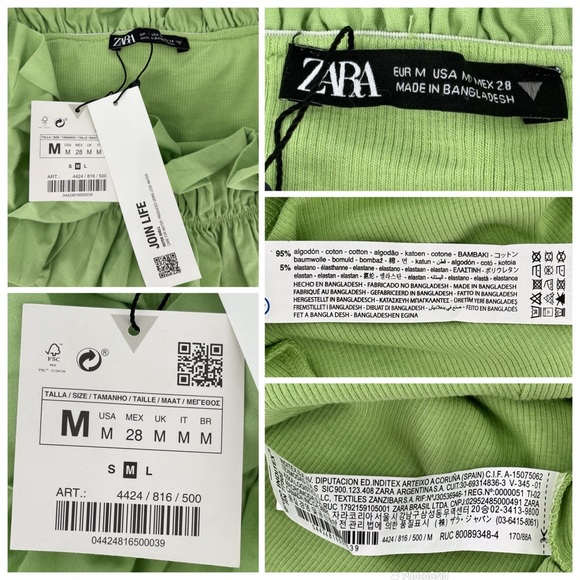 Zara NWT Pear Green Ruffled Off-the-Shoulder Ribbed Crop Top, Medium - Picture 15 of 15